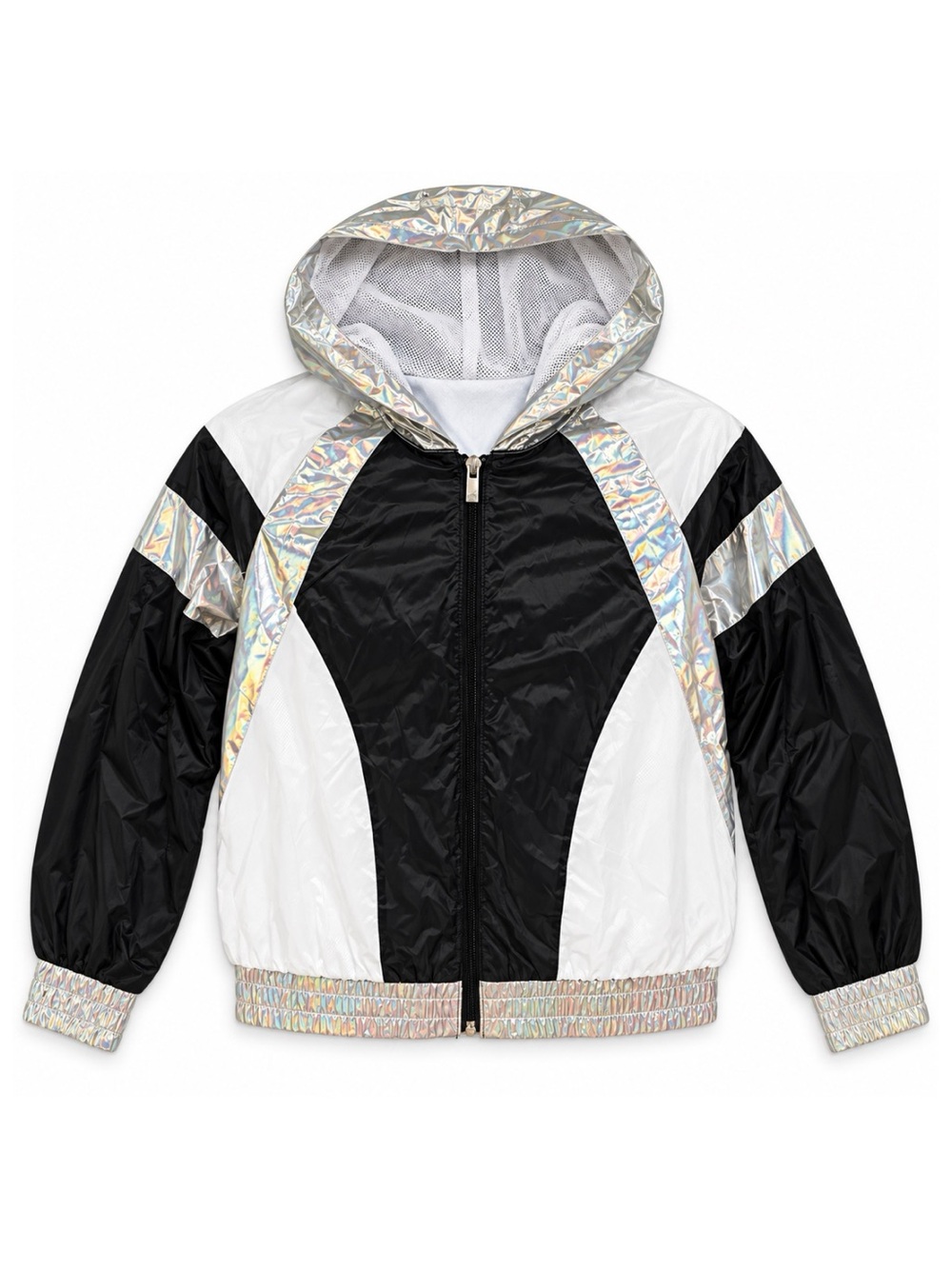More Than Magic Black & Silver Iridescent Zip Up Nylon Windbreaker Girls M 7/8